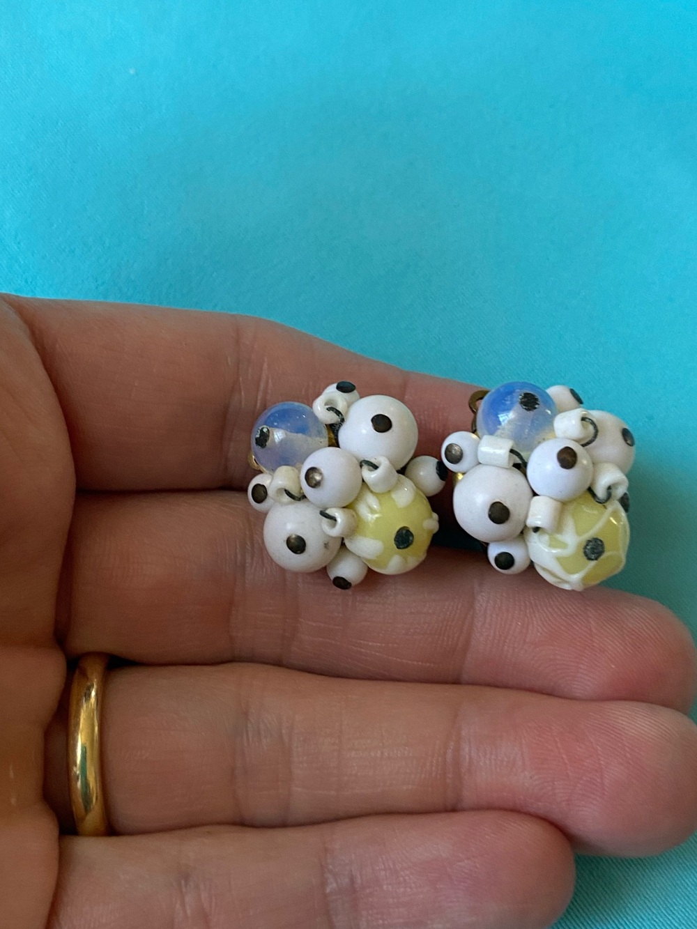 Vintage Beaded Clip On Earrings Signed Japan